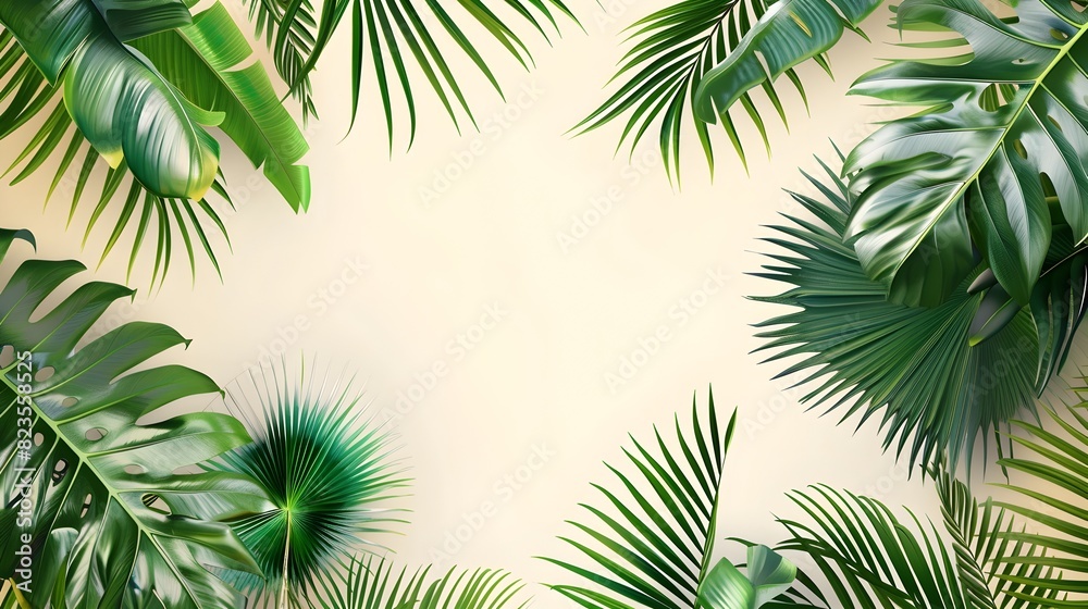 Lush Tropical Foliage Background with Central Copyspace