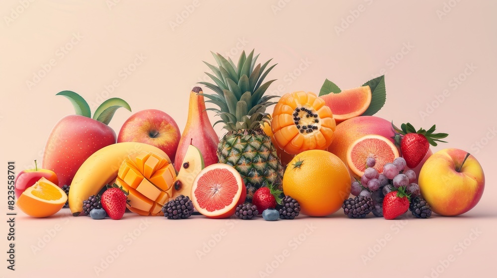 Generate a visual narrative of a group of seasonal fruits Generate a visual narrative of a group of seasonal fruits