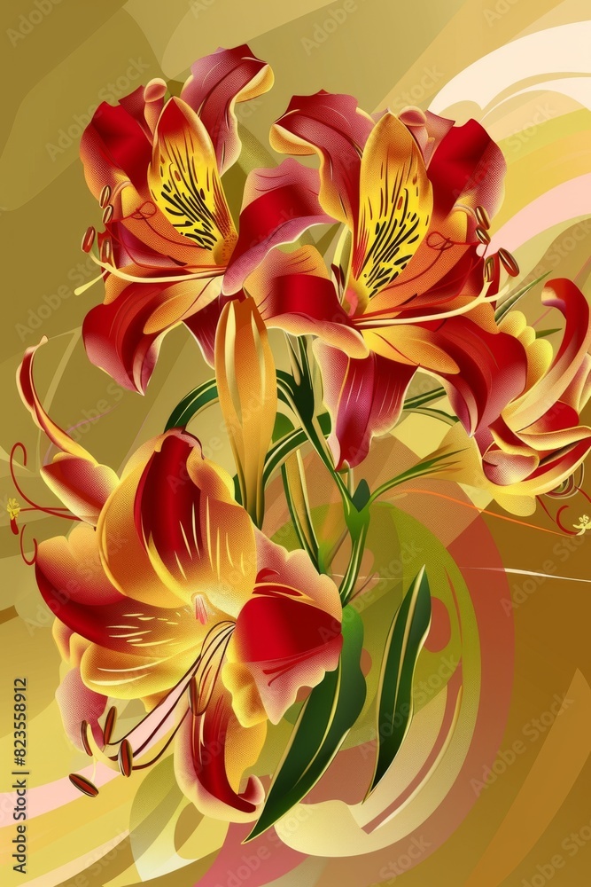 Red and Yellow Flower Bouquet on Yellow Background Red and Yellow Flower Bouquet on Yellow Background