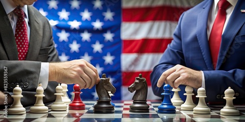 Democrats and Republicans playing a strategic game of political chess  photo