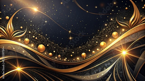 Elegant black abstract background with sparkling gold accents, ideal for a glamorous and stylish theme  photo
