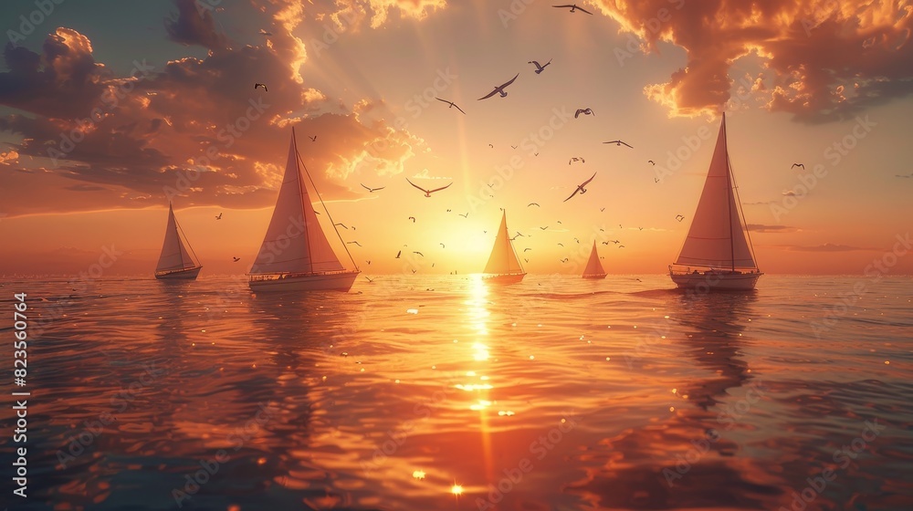Generate a visual narrative of a serene sunset seascape