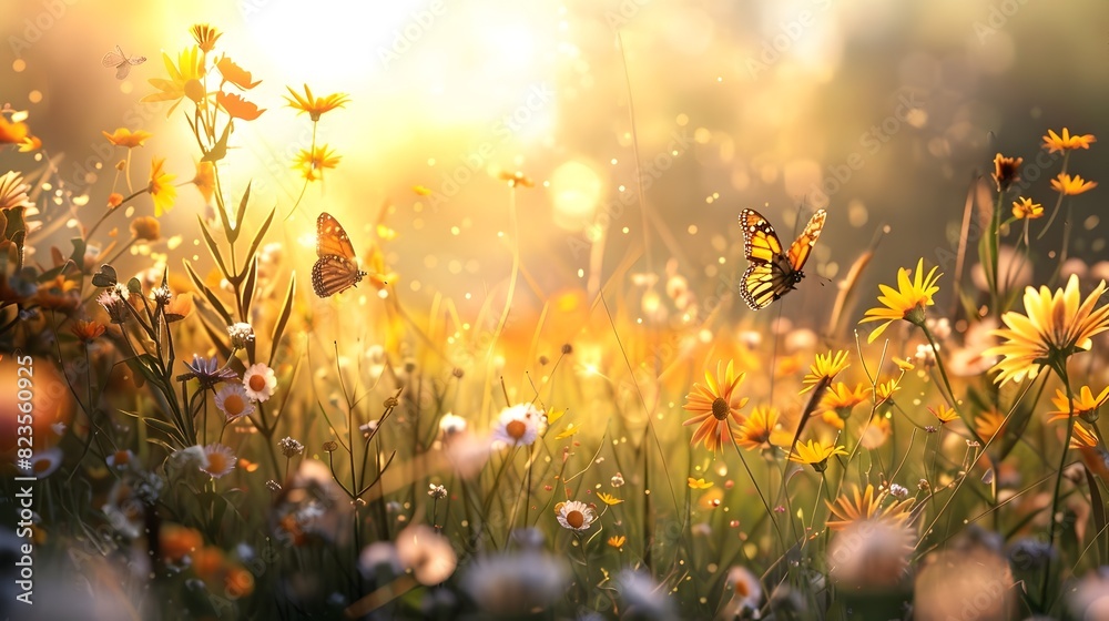 Summer Meadow in Full Bloom: A Tranquil Dance of Wildflowers and Butterflies