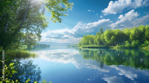 Summer Escape to a Tranquil Lake Reflecting the Azure Sky