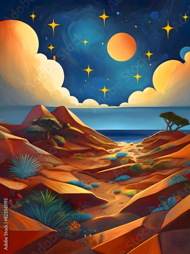 Cabo Verde Cubism Country Landscape Illustration Art 