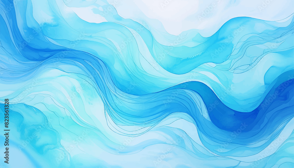 青、水色の水彩画 ウェーブ模様の背景素材 青、水色の水彩画 ウェーブ模様の背景素材