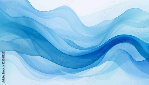 青い水彩画 ウェーブ模様の背景素材