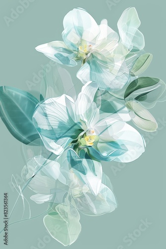 White Flowers on Green Background