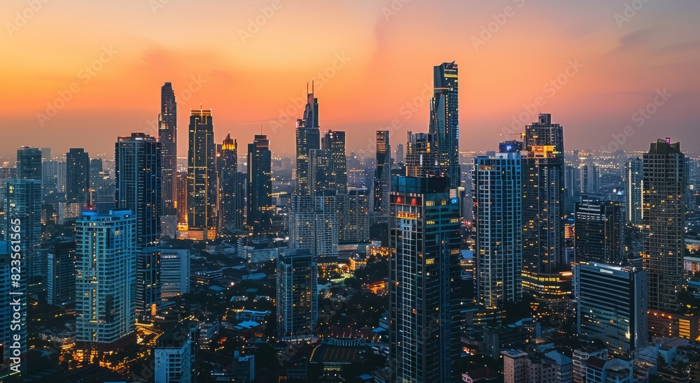 Naklejka premium A panoramic view of skyline at dusk