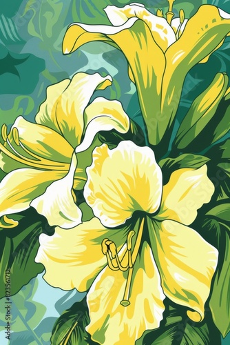 Yellow Flowers Painting on Green Background