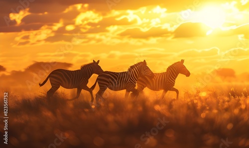 Zebras in Sunset photo