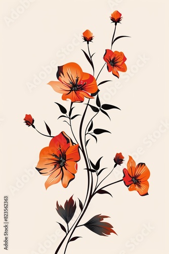 Orange Flowers Painting on White Background