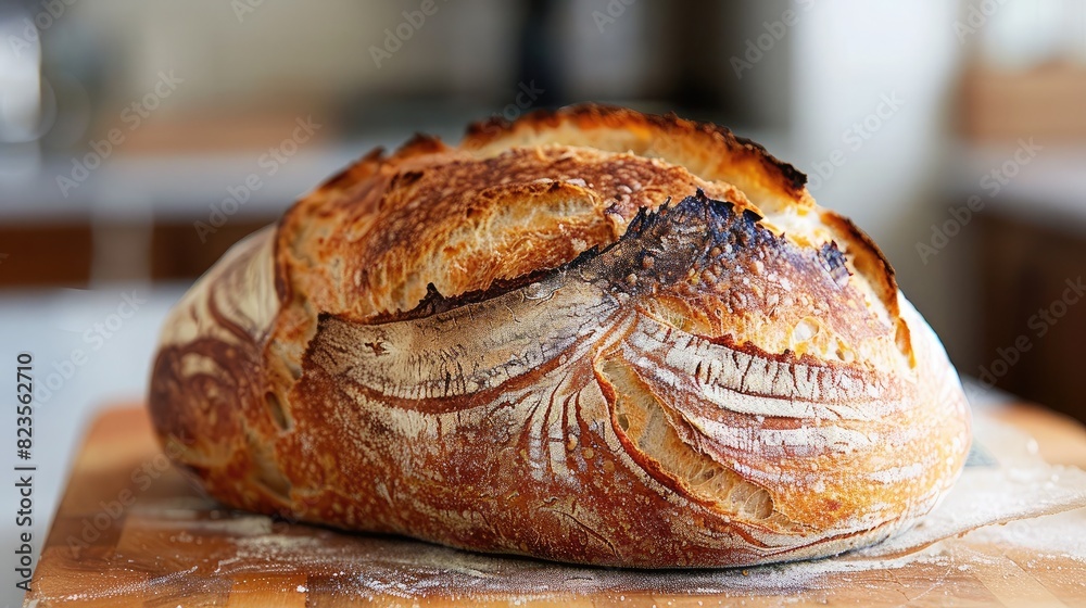rustic loaf of sourdough bread with a crusty exterior and soft, airy interior