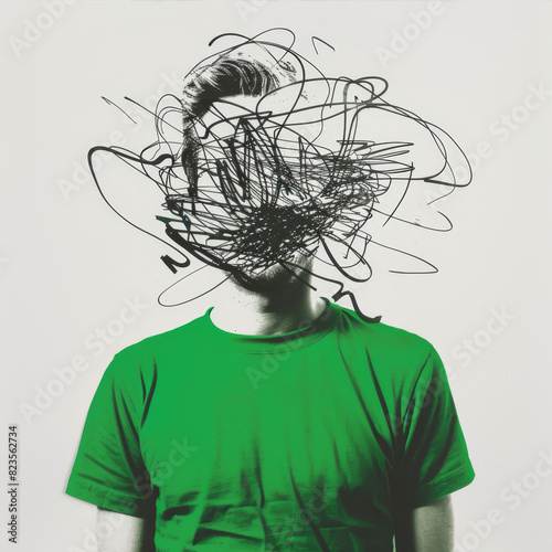 Photo of a guy with doodles instead of a head
