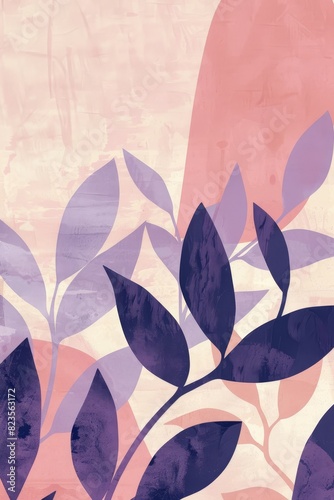 pattern illustration of lilac, pink and purple different leaves and plants, minimal shapes on isolated white background, abstract composition for varoius eco projects design