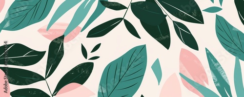 pattern illustration of green different leaves and plants, minimal shapes on isolated white background, abstract composition for varoius eco projects design
