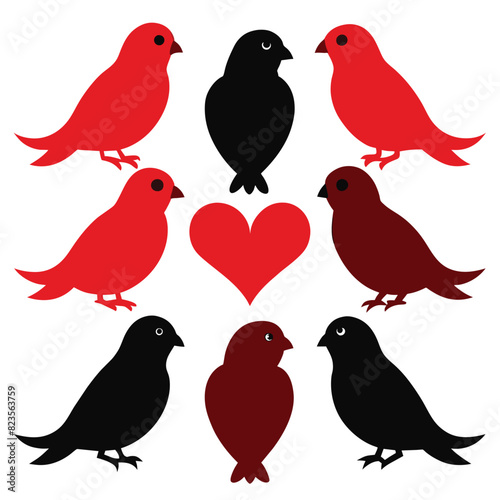 Set of lovebird animal Silhouette Vector on a white background