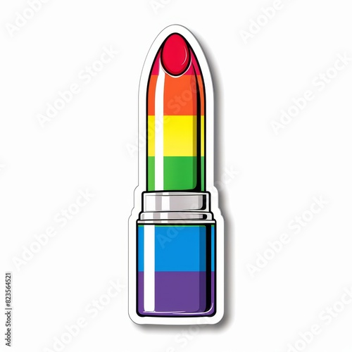 sticker design of a  rainbow lipstick isolated make-up, white background photo