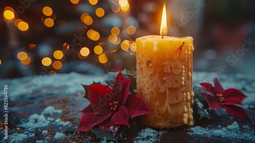 Flame from a paraffin candle. Mockup of Christmas fire photo