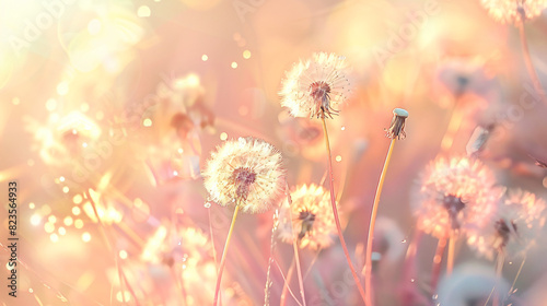 Spring background with light transparent flowers dande © Johnu