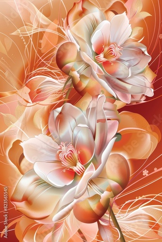 Vibrant Floral Painting on Red Background