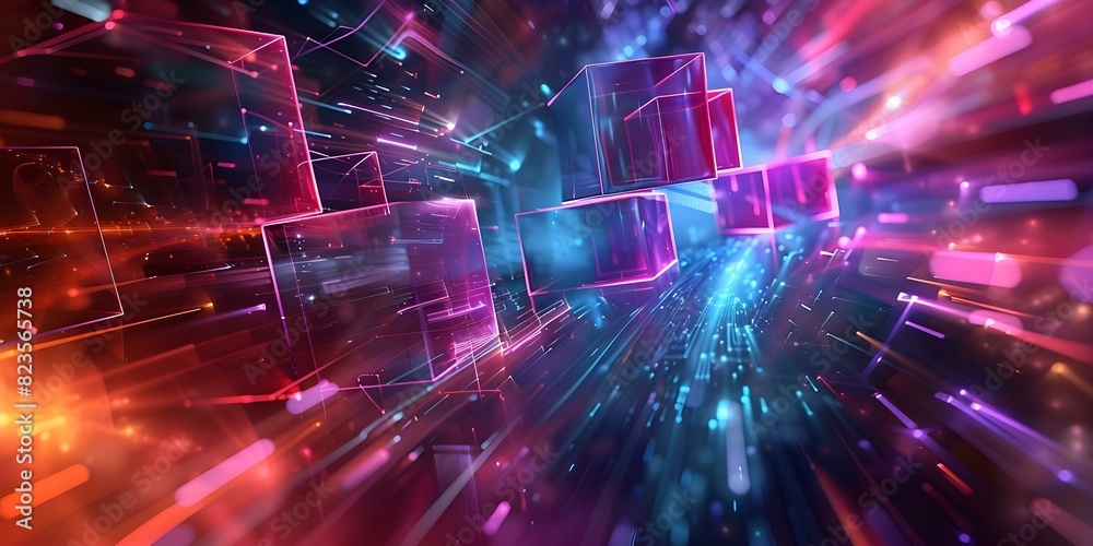 Futuristic 3D pixel art with abstract digital voxel cubes in virtual ...