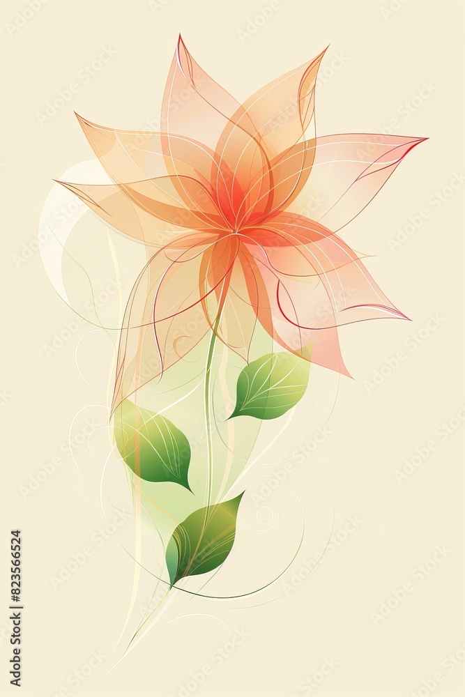 Pink Flower With Green Leaves on White Background