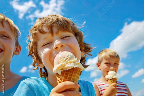 Happy Boys Eating an Ice Cr...