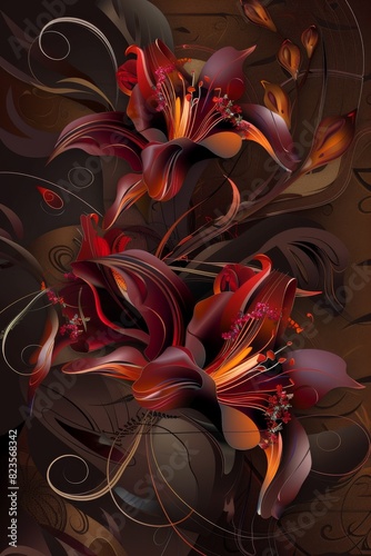 Red Flowers on Brown Background