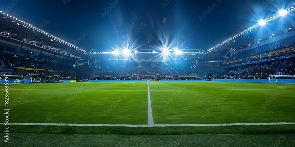 Bright stadium lights illuminate the night sky adding drama to a soccer match. Concept Sports, Soccer, Night, Stadium Lights, Drama Bright stadium lights illuminate the night sky adding drama to a soccer match. Concept Sports, Soccer, Night, Stadium Lights, Drama