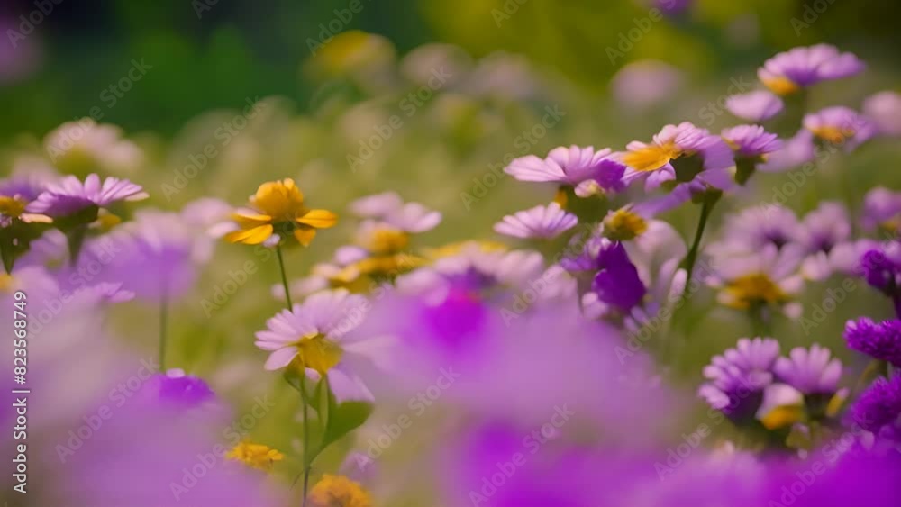 Abundance of Purple and Yellow Flowers in Field Generative AI Abundance of Purple and Yellow Flowers in Field Generative AI