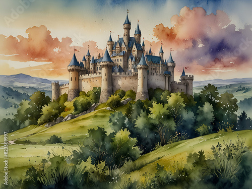 old castle in the mountains  fantasy landscape with ancient castle