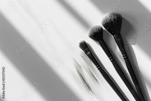 Set of professional makeup brushes for powder and eye shadow
