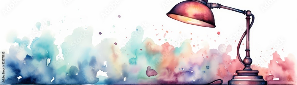 Fototapeta premium Watercolor illustration of a colorful reading lamp, clipart, isolate on white background