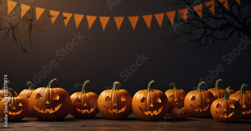 Halloween background with alight pumpkins