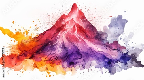 Watercolor clipart of a vibrant volcano science project erupting, isolate on white background