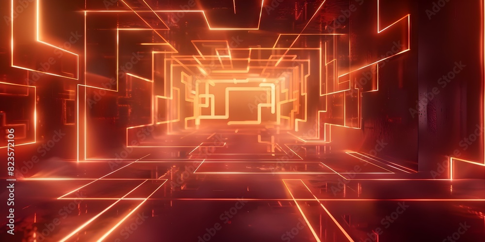 Navigating a Digital Neon Maze of Glowing Cubes. Concept Neon Lights, Digital Art, Glowing Cubes, Maze Navigation, Futuristic Aesthetics Navigating a Digital Neon Maze of Glowing Cubes. Concept Neon Lights, Digital Art, Glowing Cubes, Maze Navigation, Futuristic Aesthetics