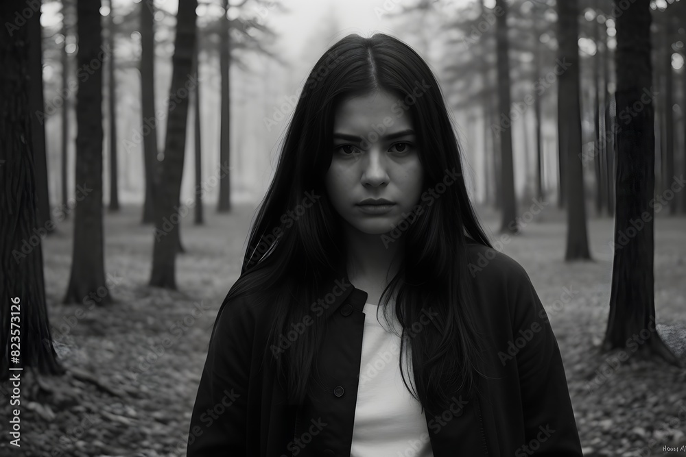 Black and white woman portrait, sad, depresive Black and white woman portrait, sad, depresive