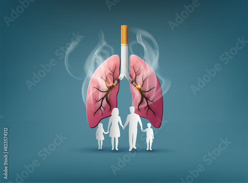 Smoking Destroys Lungs and Family Life — Human Figures in Danger