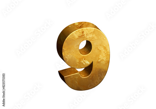 3d Gold Numbers, Alphabet Number Nine made of Golden material, high-resolution image of 3d font, ready to use for graphic design purposes