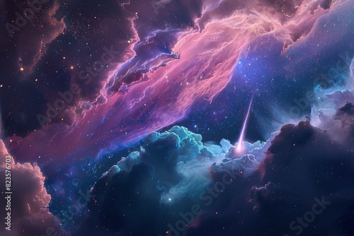 Stunning Nebula with Bright Shooting Star