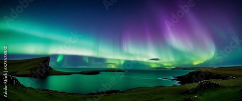 Scotland Northern Lights over Shetland Green purple blue