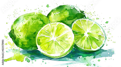 watercolor_lime_on_white_background