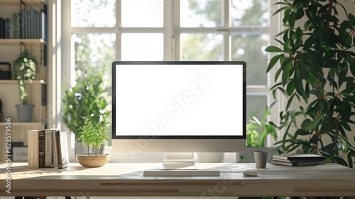 Mockup of monitor on desk in home, AI-generative