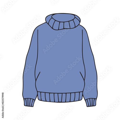  Knitted sweater in hand drawn doodle style. Cozy pullover. Winter fashion jumper icon. Vector illustration isolated on white background