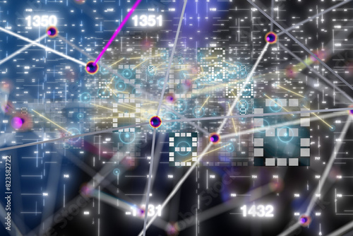 Neural network 3D illustration. Big data and cybersecurity - 3d © vegefox.com