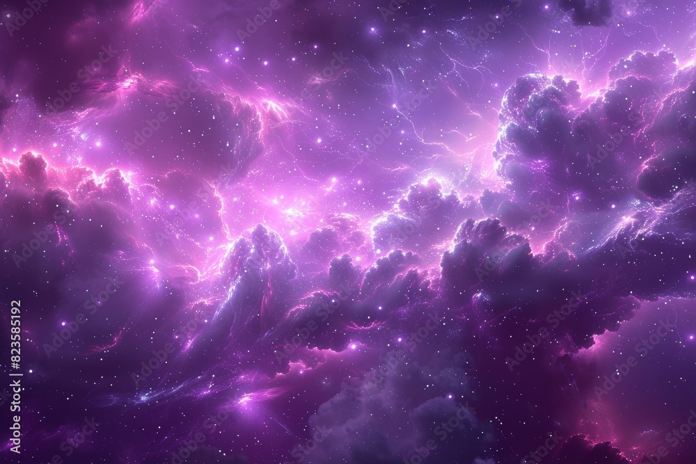 Fototapeta premium Purple Clouds and Stars in the Sky