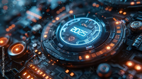 Wallpaper Mural Futuristic Vision of 2025 Embodied in a Glowing Mechanical Ring and Holographic Tech Icon Torontodigital.ca