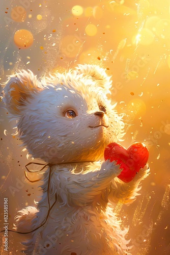 cute, funny character, bear, holds heart