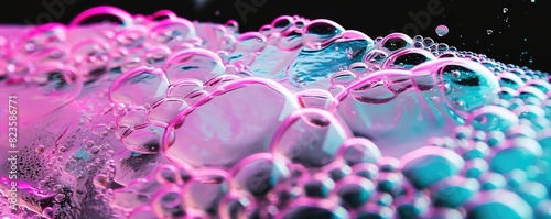 liquid abstract shape pink gradient sky blue color,random shape,Texture hyaluronic acid gel macro, on black background photo